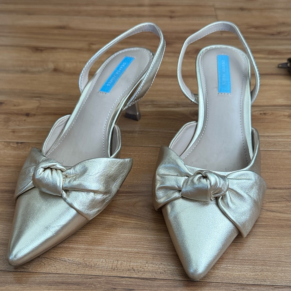 Draper James Gold Bow Ankle Strap Heels